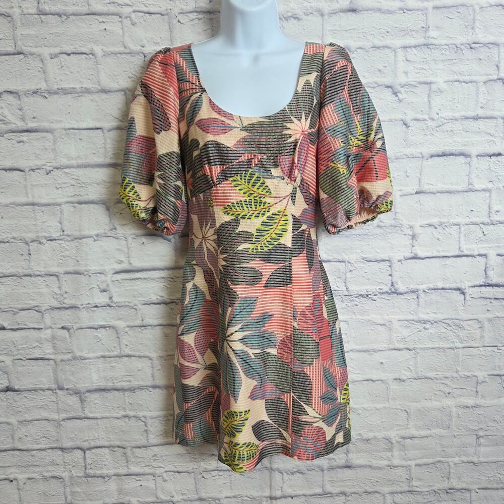 Parker Size 0 Silk Blend Tropical Print Puff Sleeve Mini Dress